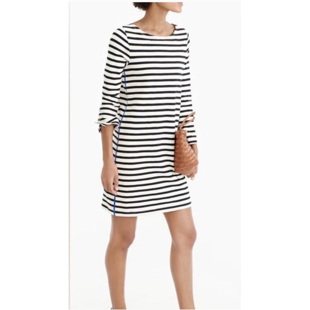 J.‎ Crew 100% Cotton striped dress black/ white/ cobalt - Picture 2 of 9